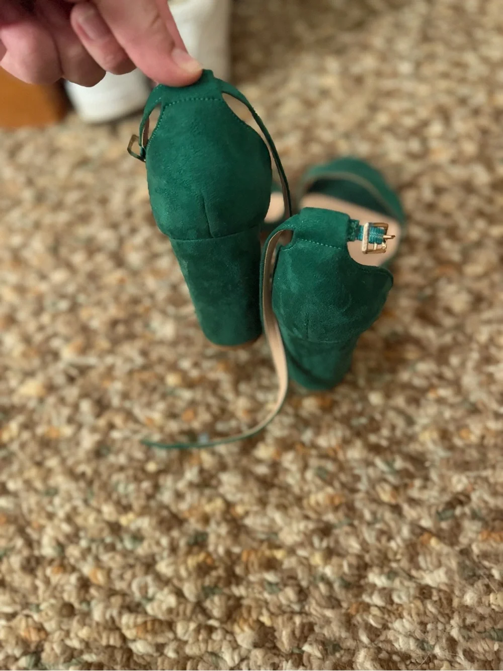 Women's Green Suede Block Heel Ankle Strap Sandals